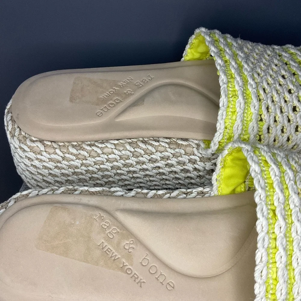 Rag N Bone Women‎ Logan Crochet Green Yellow Square Toe Platform Sandal 39